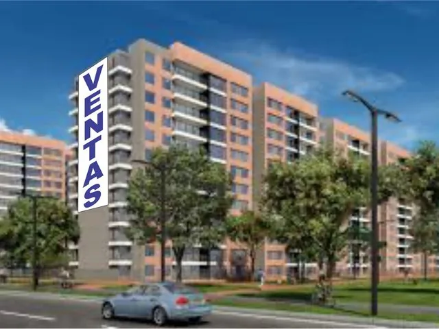 Pendón vertical de ventas en edificio